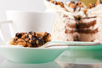 Cake with walnuts  and chocolate