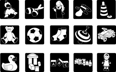 Iconsset Kinderspielzeug schwarz weiß