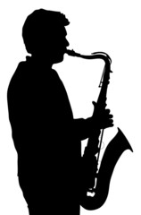 silhouette of man playing the saxophone