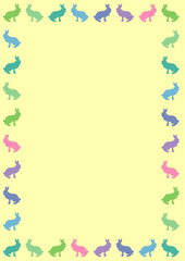 border silhouette of coloured rabbits on yellow