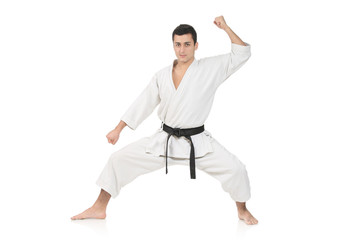 Karate man isolated against white background