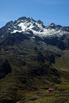 Le t&eacute;l&eacute;ph&eacute;rique au pied des montagnes des andes
