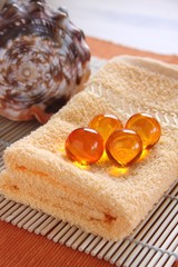 Wellness Frotteehandtuch Badeperlen Muschel