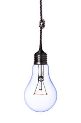 lamp bulb with cord on white with clipping path