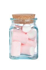 Pink marshmallows in the glass jar