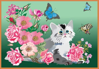 Photo sur Plexiglas Chats chaton en fleurs