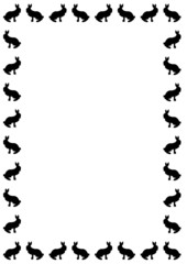 border silhouette of bunny rabbits on white