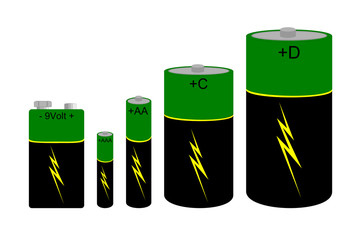 A set of green and black batteries