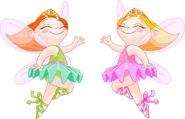 Poster de jardin Monde magique Deux petites fées-ballerines volantes