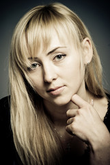 Closeup studio portrait of beautiful woman