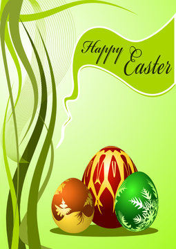 Vector Colorful Easter Eggs on green background