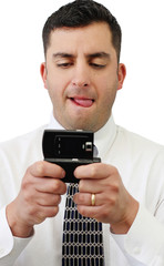 Businessman Texting On His Cellphone
