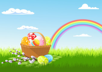 Easter picnic and rainbow