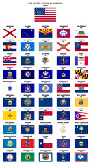 USA : Flags of the States (with names and post codes) - obrazy, fototapety, plakaty