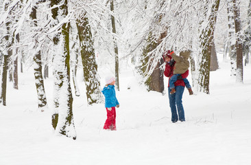 Family in winter park