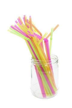 Plastic Drinking Straws in Glass Jar