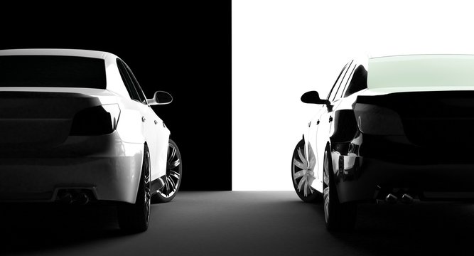 Black and white cars