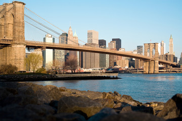 Brooklyn bridge and Manhattan downtown, New York City; USA