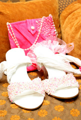 Bridal shoes with beads and bag