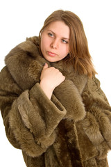 beautiful women in a fur coat