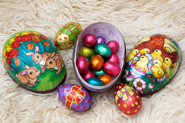 easter eggs on sheepskin