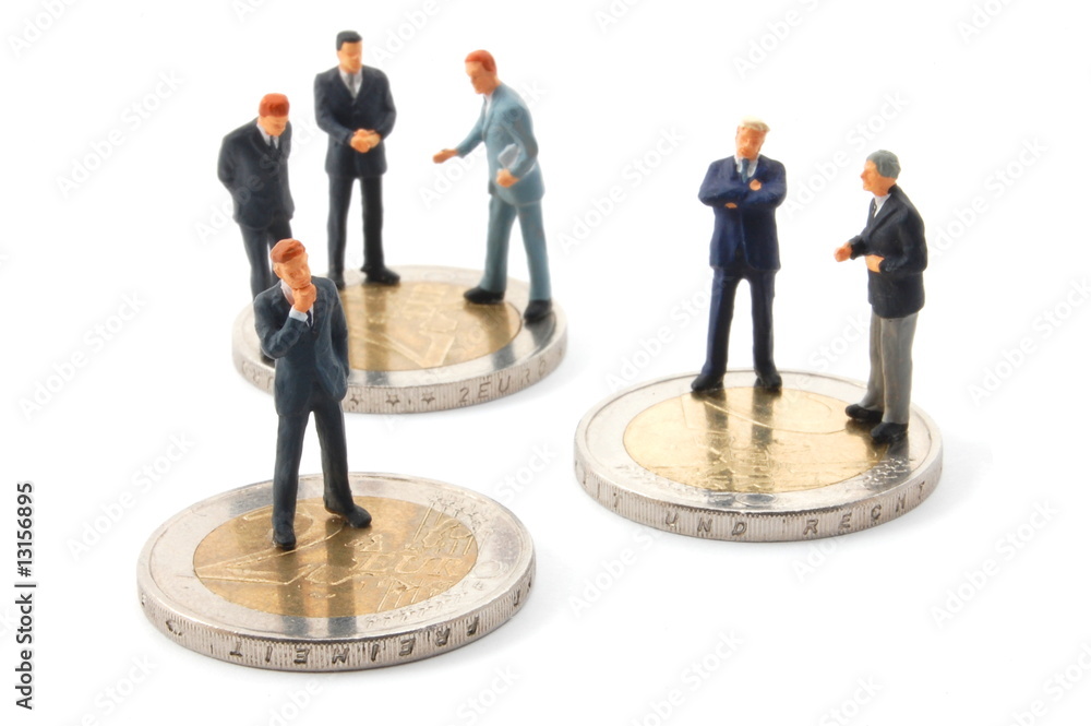 Wall mural business man and money isolated