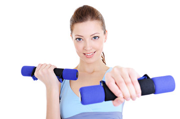 beautiful woman doing physical exercises