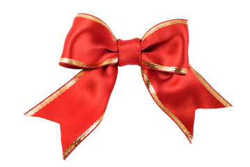 satin red  ribbon bow on white background