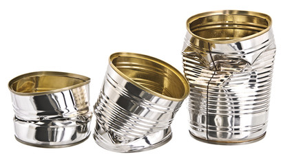 Three damaged tin cans