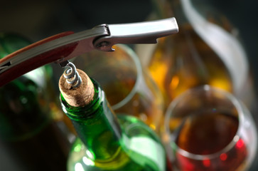 Wine, cork and corkscrew