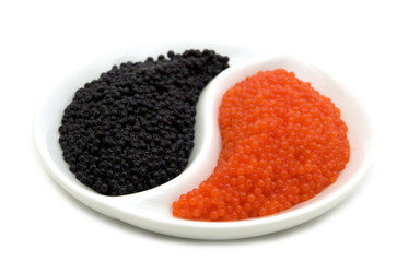 black and red caviar on white background