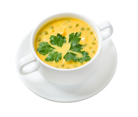 vegetable soupwith green peases  isolated