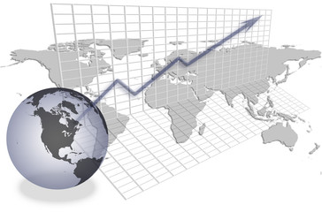 World globe and map grid