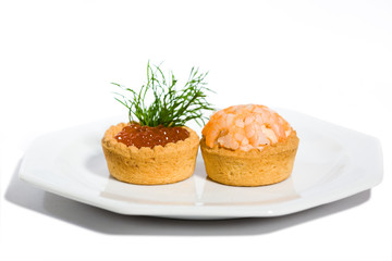 tartlets with red Caviar and shrimp
