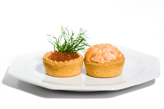 tartlets with red Caviar and shrimp