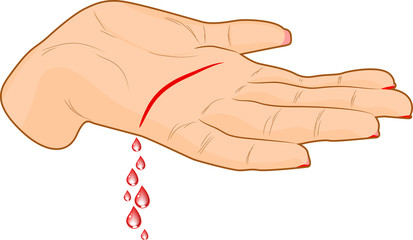 Female palm wiht blood. Vector.