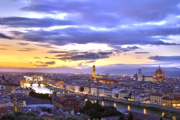 Papier Peint photo Ponte Vecchio Coucher de soleil à Florence