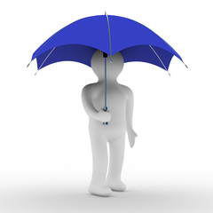 man under umbrella. Isolated 3D image