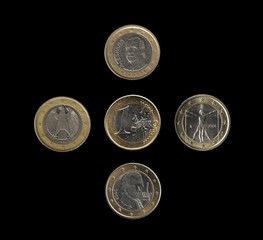 Germany, Italy, Spain, Austria 1 euro coins