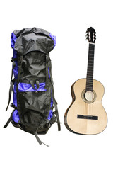 tourist rucksack  and guitar