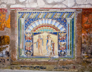 Herculaneum, Neptune and Amphitrite, wall mosaic in House Number