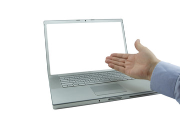 laptop open hand