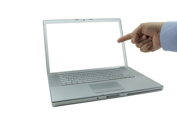 laptop pointed finger