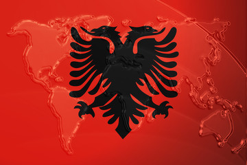 Flag of Albania,  metallic map