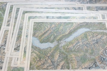Many topo map sheets on top of each other