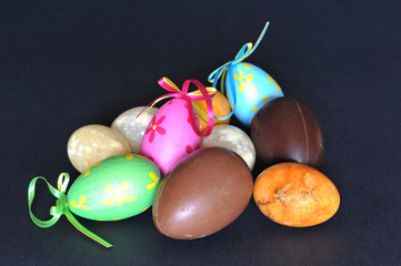 Various decorative Easter eggs isolated on black background