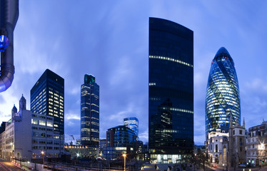 Evening time shot of London`s financial district.