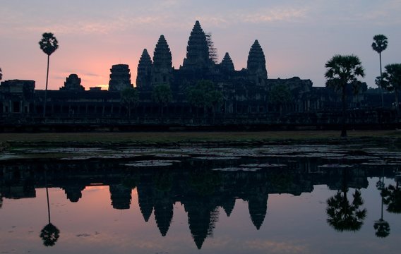 Famous Angkor Wat temple at early morning sunrise