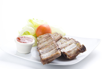 fresh american ribs oregano bbq sausace