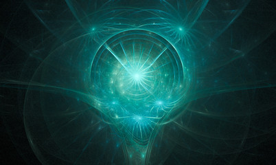 Wispy blueish green fractal swirling spirit head